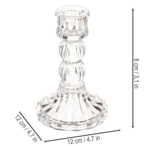 Läpinäkyvä kynttilänjalka, klassinen muotoilu, pöytäkoriste, 12 cm, 2 kpl | Floristik24.fi