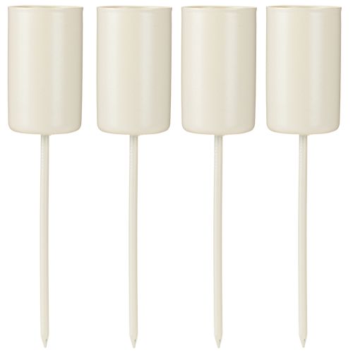 Metallinen kynttilänjalka varressa, beige, korkeus 11 cm, 4 kpl | Floristik24.fi