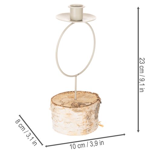 Kynttilänjalka koivupuisella jalustalla ja metallirenkaalla, 20 cm | Floristik24.fi