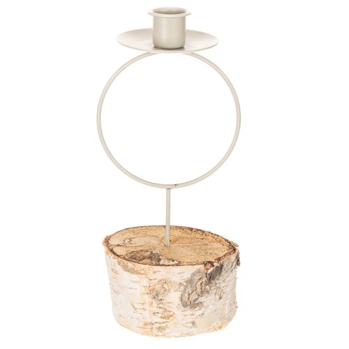 Kynttilänjalka koivupuisella jalustalla ja metallirenkaalla, 20 cm | Floristik24.fi