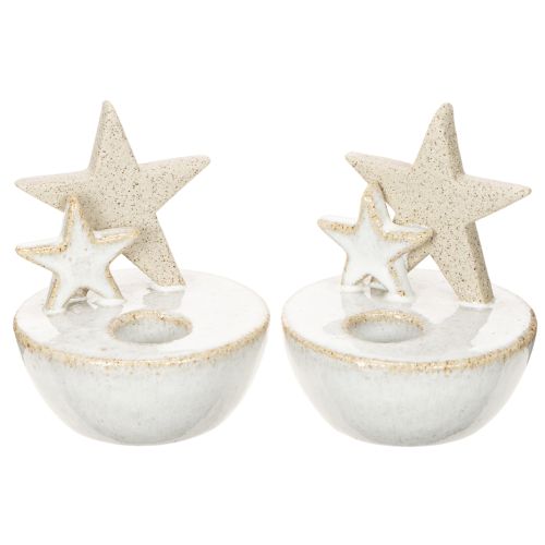 Keraamiset tähtikynttilänjalat, joulukoriste, 11 cm, 2 kpl