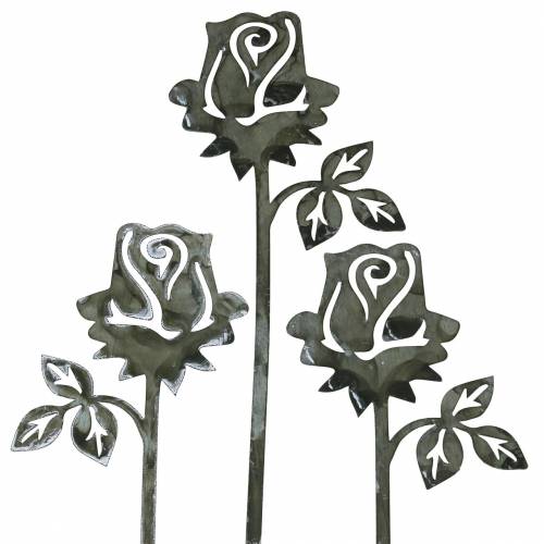 Metallinen nasta ruusu hopeanharmaa, valkoinen pesty metalli 20cm × 8cm 12kpl