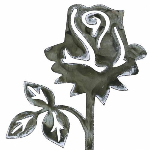 Floristik24 Metallitulppa ruusu hopeanharmaa, valkoinen pesty metalli 20cm × 8cm 12 kpl