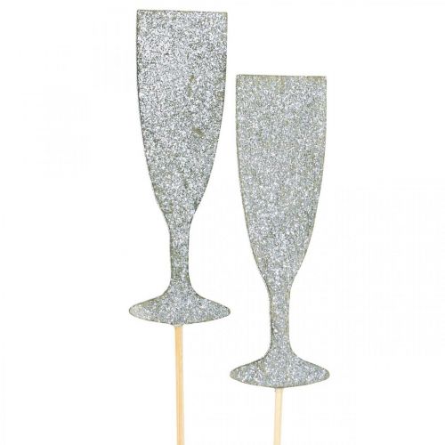 kohteita Uudenvuodenaaton koristelu samppanjalasi hopea kukkatulppa 9cm 18kpl