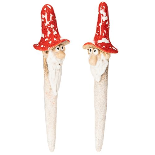 Kääpiöhahmo irrotettavaksi, pitkällä parralla ja sienihatulla, koriste, 17 cm, 2 kpl