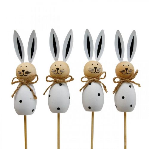 kohteita Flower Stick Rabbit Puinen pääsiäispupu musta/valkoinen H34cm 4 kpl