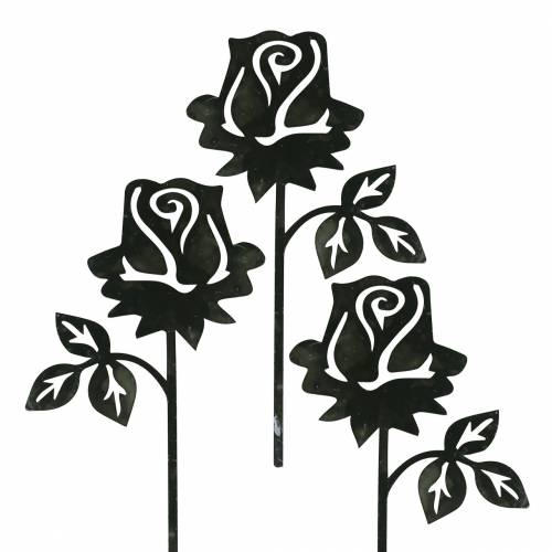 Floristik24 Metallinen nasta ruusu hopeanharmaa, valkoinen pesty metalli 20cm × 11,5cm 8kpl