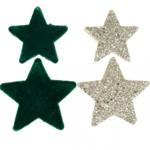 Floristik24 Tähtien hajontakoristeiden sekoitus vihreä ja kulta Joulu 4cm/5cm 40 kpl