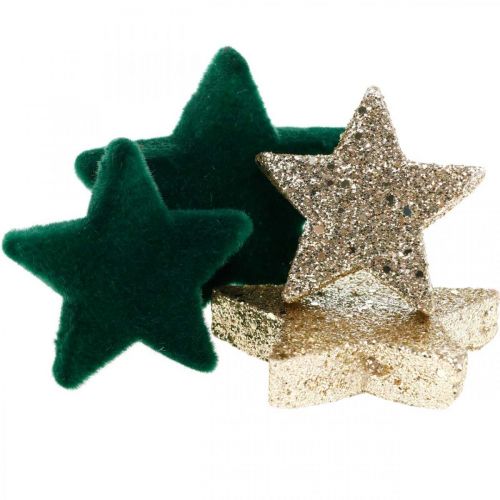 Floristik24 Tähtien hajontakoristeiden sekoitus vihreä ja kulta Joulu 4cm/5cm 40 kpl
