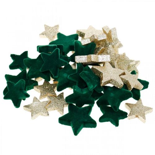 Floristik24 Tähtien hajontakoristeiden sekoitus vihreä ja kulta Joulu 4cm/5cm 40 kpl