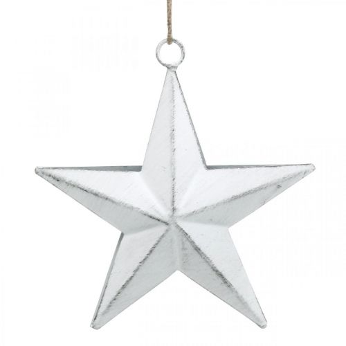 Metallitähti ripustettavaksi, jouluripustin, adventtikoriste valkoinen, Shabby Chic 11×11cm