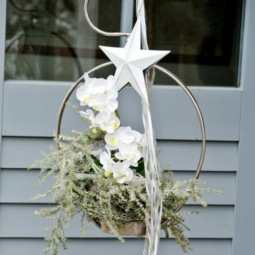 Metallitähti ripustettavaksi, jouluripustin, adventtikoriste valkoinen, Shabby Chic 11×11cm