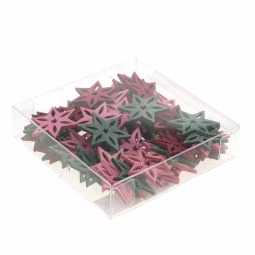 Floristik24 Scatter koristelu tähti pinkki, harmaa lajitelma puu 4cm 72 kpl