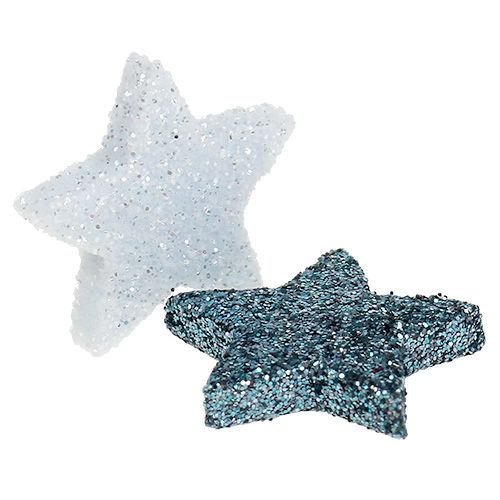 kohteita Tähdet mini 1,5cm valkoinen, sininen kiillellä 144kpl