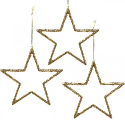 Glitteritähdet, adventtikoristeet, ripustettavat tähtikoristeet, kultaiset joulukoristeet 11,5 × 12cm 12kpl