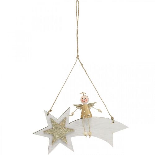 kohteita Enkeli tähdenlennolla, joulukoriste ripustettavaksi, Adventti Valkoinen, Kultainen H13cm W21,5cm 2kpl 2kpl
