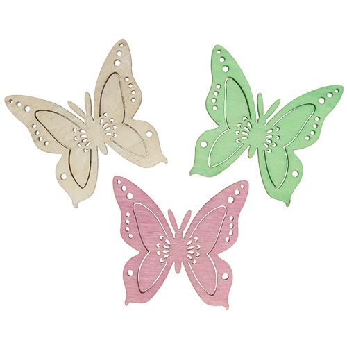 Floristik24 Scatter koristeet perhonen pinkki, vihreä, luonnollinen 4cm 72 kpl
