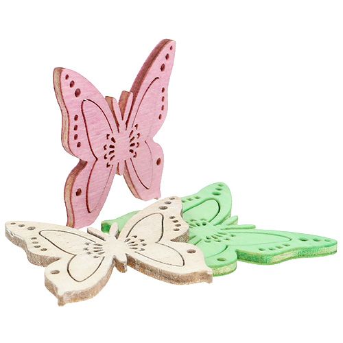 Floristik24 Scatter koristeet perhonen pinkki, vihreä, luonnollinen 4cm 72 kpl