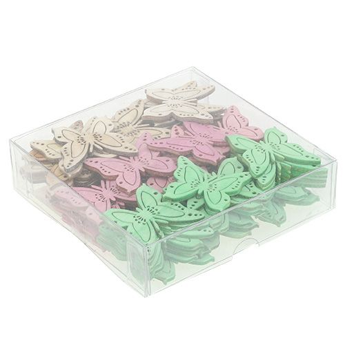 Floristik24 Scatter koristeet perhonen pinkki, vihreä, luonnollinen 4cm 72 kpl