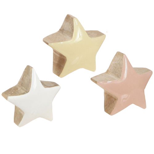 Koristeelliset puiset tähdet pinkki valkoinen keltainen Ø3cm 9 kpl