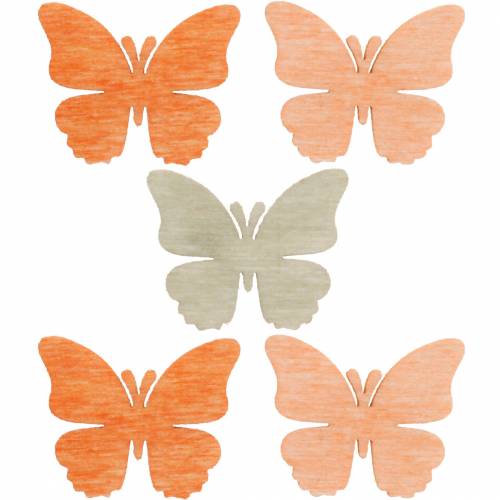 Floristik24 Scatter koristeet perhonen puiset perhoset kesäkoristeet oranssi, aprikoosi, ruskea 144 kpl