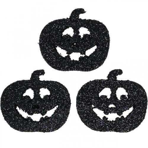 Scatter koristeet Halloween kurpitsa koristeet 4cm musta, glitter 72kpl