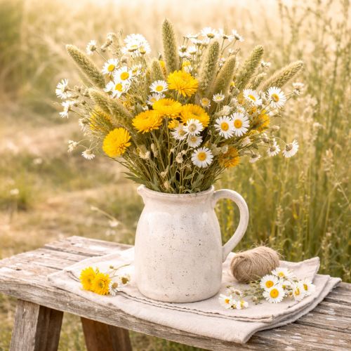 kohteita Kuivattua keltaista oljenkorren (Helichrysum) kukkakimppua, 100g