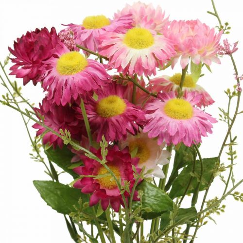 kohteita Rhodanthe pinkki-vaaleanpunainen, silkkikukat, tekokasvi, olkikukkakimppu L46cm