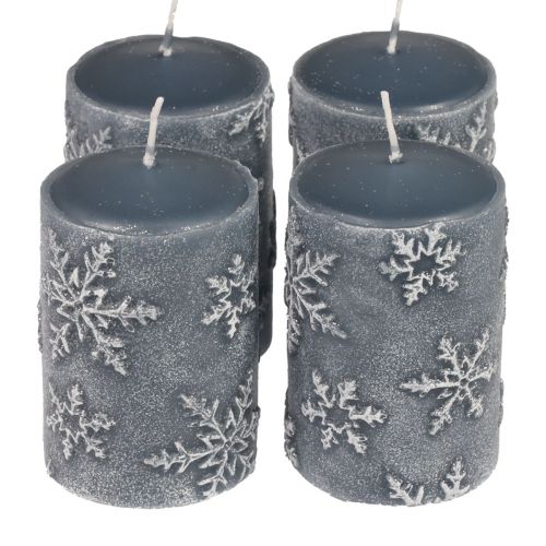 Pilarikynttilät siniset kynttilät lumihiutaleet 100/65mm 4kpl
