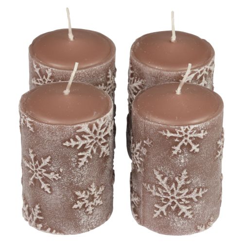 Pilarikynttilät vaaleanpunaiset kynttilät lumihiutaleet 100/65mm 4kpl