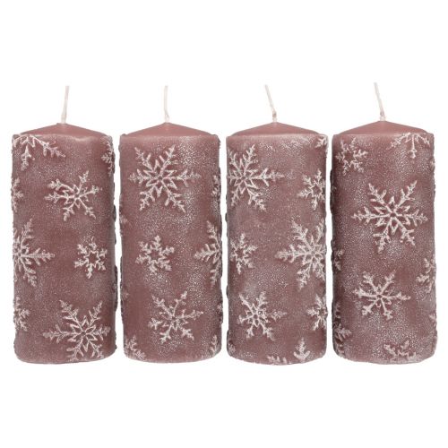 kohteita Pilarikynttilät vaaleanpunaiset kynttilät lumihiutaleet 150/65mm 4kpl