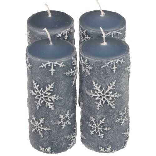 Pilarikynttilät siniset kynttilät lumihiutaleet 150/65mm 4kpl