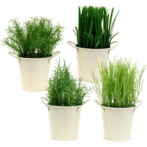 Floristik24 Keittiöyrtit sinkkipannussa keinotekoinen 16cm 4kpl