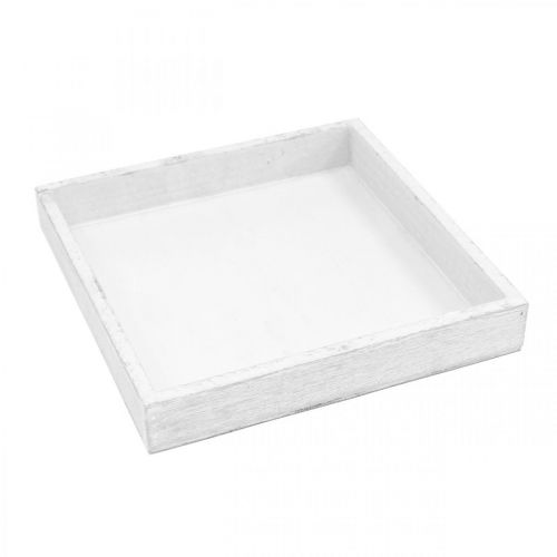 kohteita Koristeellinen tarjotin valkoinen neliönmuotoinen puinen pöytäkoristelu vintage 19×19cm