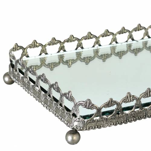 Floristik24 Koristeellinen tarjotin peilipohjalla antiikkihopea 53cm x 18cm