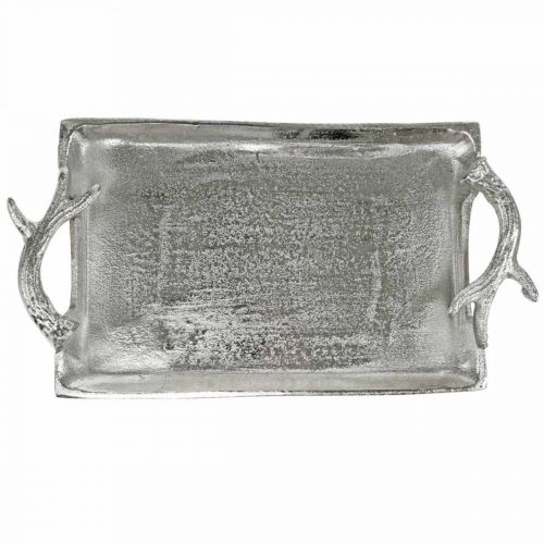 kohteita Deco tarjotin Peuran sarvia hopea alumiini suorakulmainen 33x18x4cm