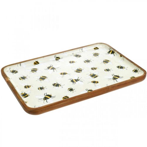 Floristik24 Deco tarjotin puinen neliömäinen mehiläisten kesäkoristelutarjotin 35×23,5×2cm