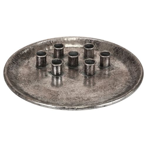 Kynttilälevy metallinen vintage hopea tikku kynttilänjalka Ø30cm