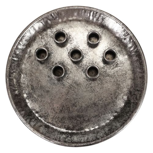 Floristik24 Kynttilälevy metallinen vintage hopea tikku kynttilänjalka Ø30cm