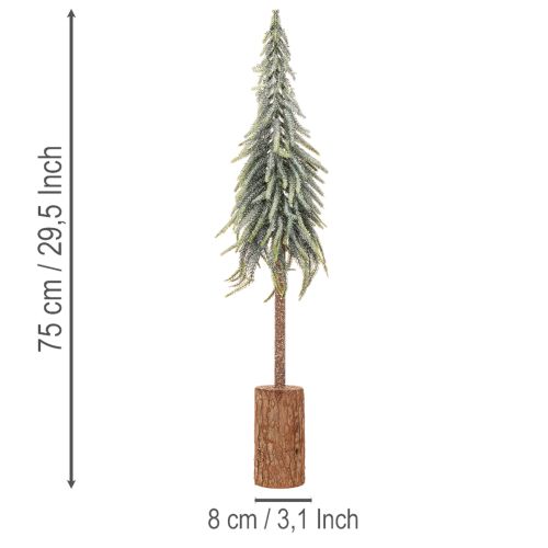Keinotekoinen kuusi, jäätynyt, koristepuu puisella jalustalla talvikoristeeseen ja jouluun, 75 cm | Floristik24.fi