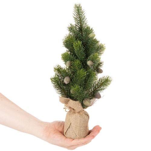 Tekokuusi juuttisäkissä, pieni pöytäkoriste, minijoulukuusi, 38 cm | Floristik24.fi