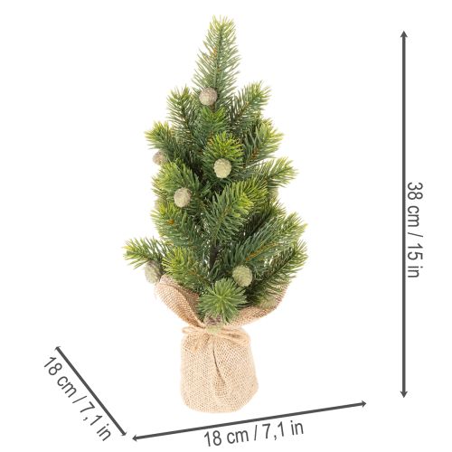Tekokuusi juuttisäkissä, pieni pöytäkoriste, minijoulukuusi, 38 cm | Floristik24.fi