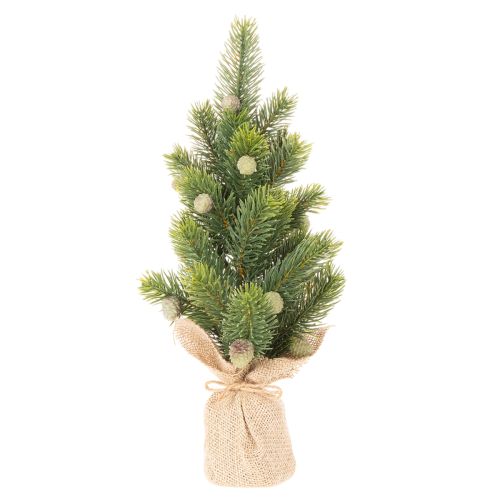 Tekokuusi juuttisäkissä, pieni pöytäkoriste, minijoulukuusi, 38 cm | Floristik24.fi