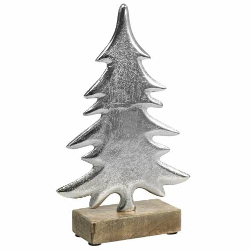 Koristeellinen kuusi puupohjalla hopeaa, luonnonmetallia 24cm × 16cm | Floristik24.fi