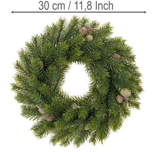 Keinotekoinen kuusenoksaseppele käpyillä oveen tai pöytään, 30 cm | Floristik24.fi