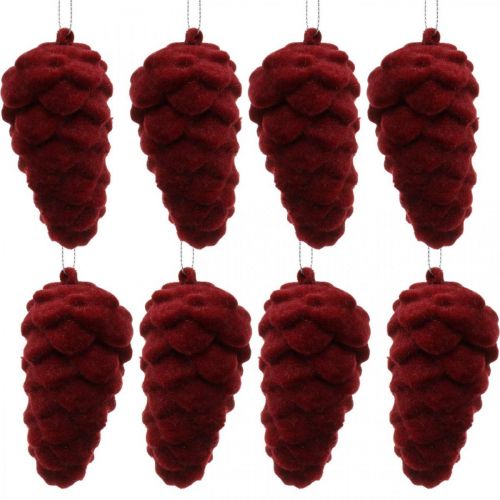 kohteita Koristekäpyjä flokoitu, syyskoristeita, käpyjä punainen, Adventti H8,5cm Ø4,5cm 8 kpl