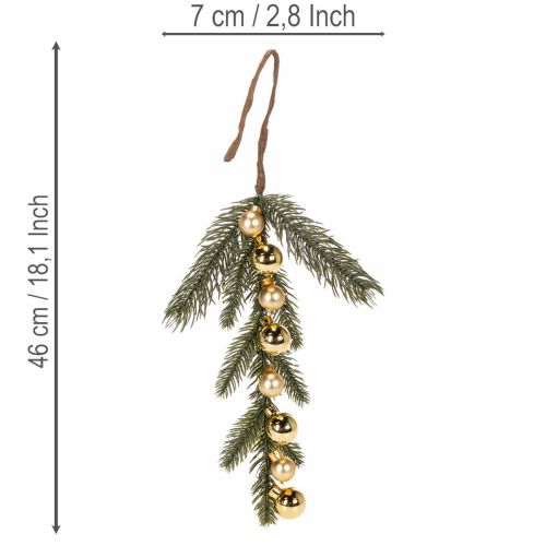Keinotekoinen kuusenoksa ja kullanvärisiä minikuusenpalloja, 46 cm, 2 kpl | Floristik24.fi