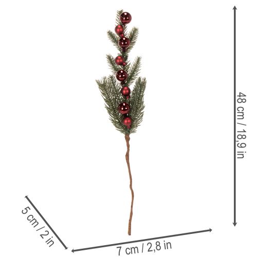 Keinotekoinen kuusenoksa joulupalloilla, 48 cm, 2 kpl | Floristik24.fi
