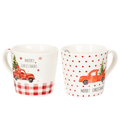 Joulumuki autolla ja joulukuusella, keraamiset mukit, 10 cm, 2 kpl