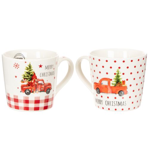 Joulumuki autolla ja joulukuusella, keraamiset mukit, 10 cm, 2 kpl | Floristik24.fi